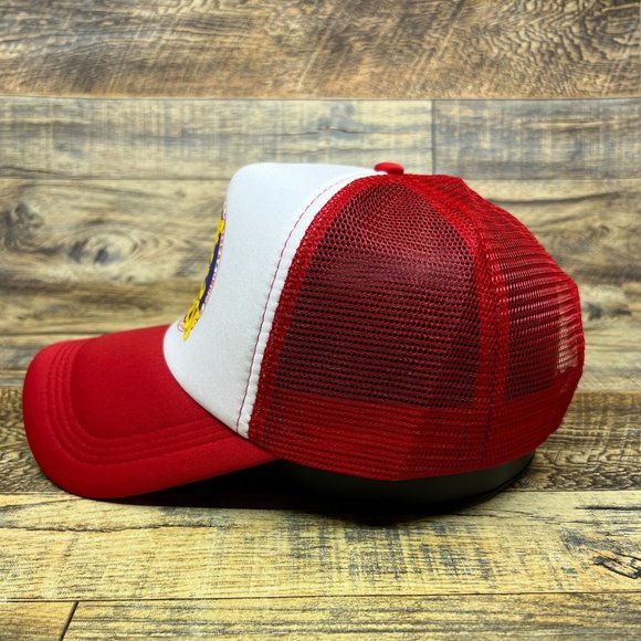 Chuck E. Cheese Mens Trucker Hat Red Snapback The Big Cheese 90s Nostalgia Cap - Picture 4 of 8